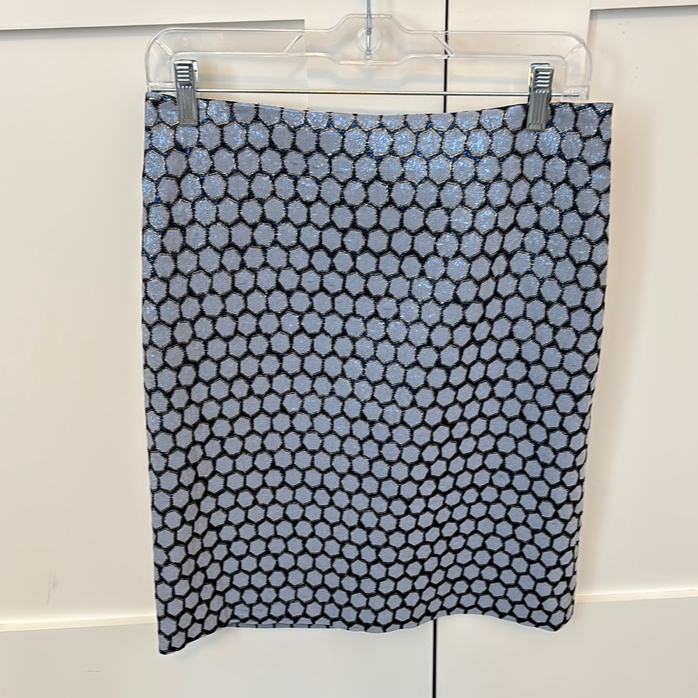 J McLaughlin Chic Blue and navy metallic Patterned pencil Skirt